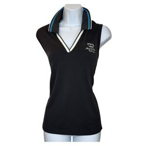 Callaway Royal Links Golf Club Sleeveless Polo Shirt Black Blue White Trim Large
